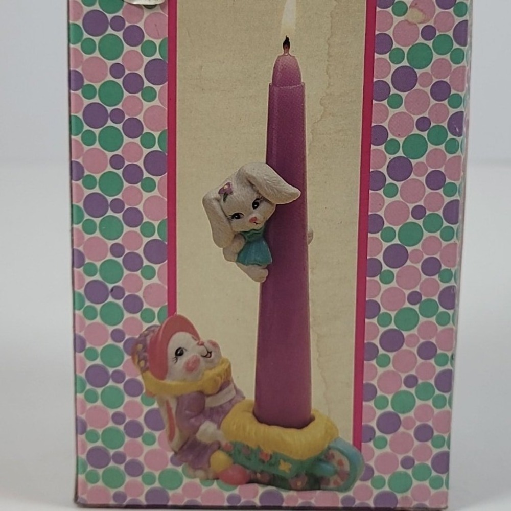 Vintage Easter Candle Climber Porcelain Bunny Candle Holder with Purple Candle